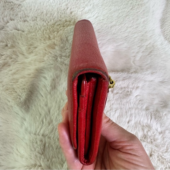 Prada Long Wallet Red Leather Gold Hardware - Picture 12 of 13